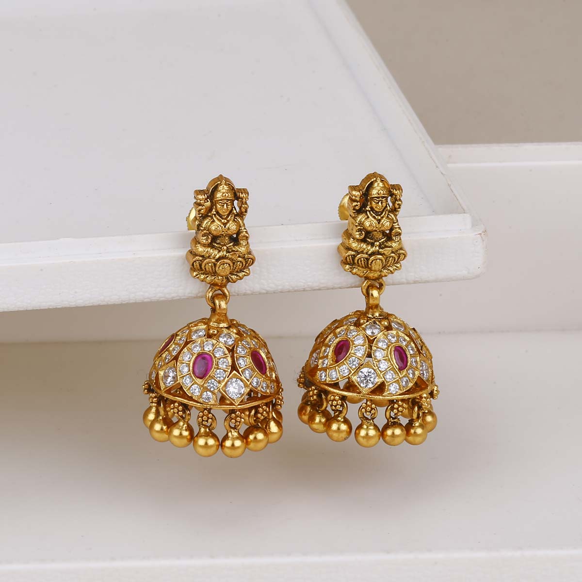 Gold Lakshmi Jhumkas - Krishna Jewellers