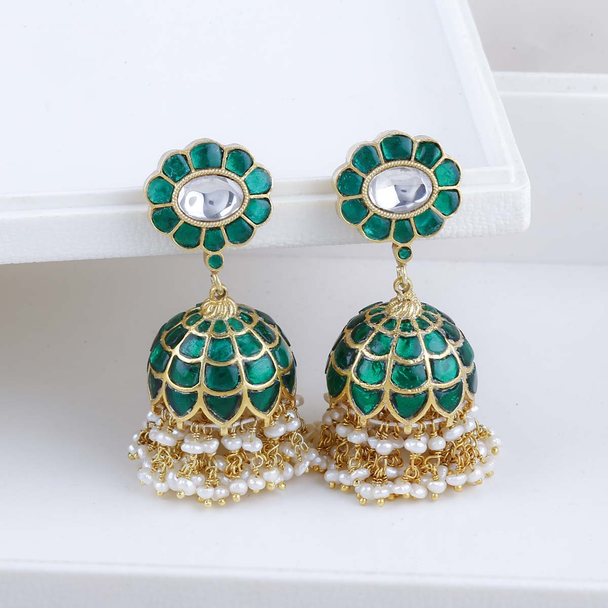 Green Jhumka Earring for Wedding - Feedlinks.net | Jhumka earrings, Indian  jewelry earrings, Jewelry necklace simple