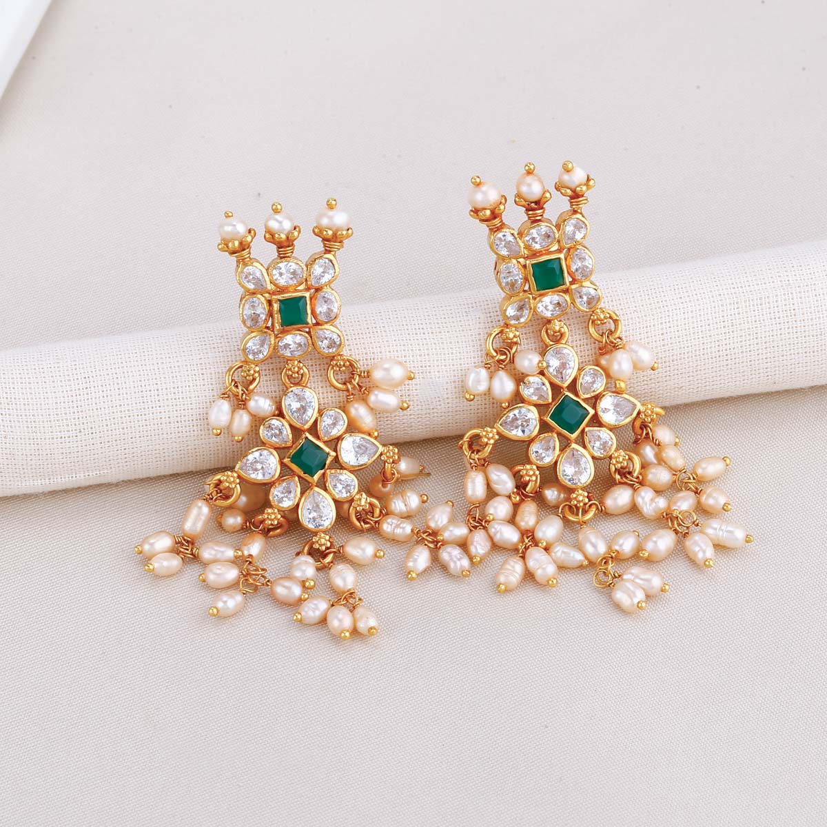 1 Gram Gold Stone Earrings - South India Jewels
